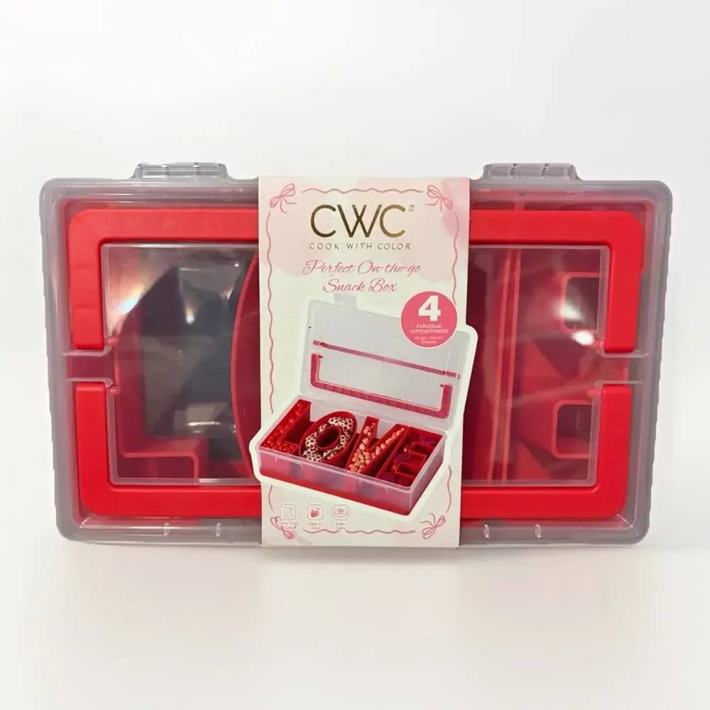 CWC LOVE Snack Box Bento 4 Compartment Snackle Container BPA Free Red Travel NEW